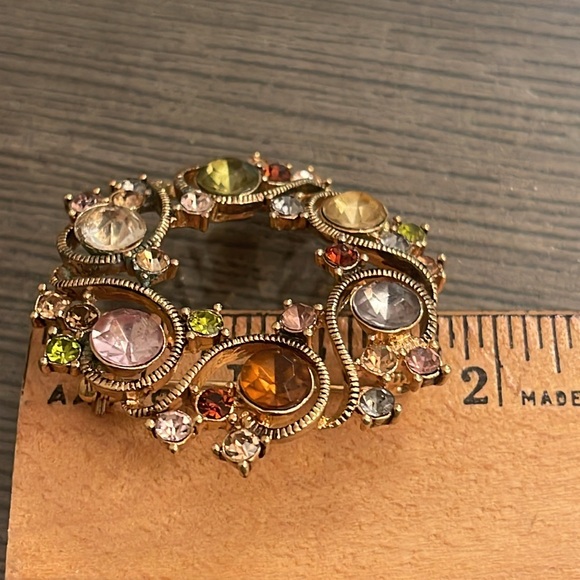 Monet Antique Gold-tone Scroll Pin with Rhinestones - Picture 6 of 16